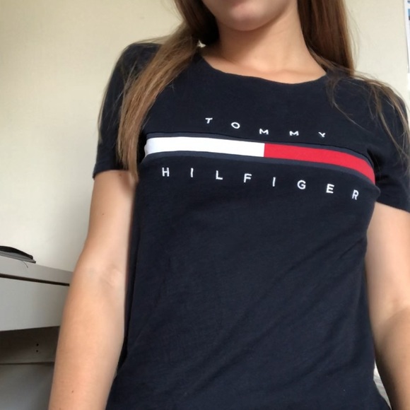 TOMMY HILIFIGER dark navy logo T-shirt, size: XXS - Picture 2 of 6
